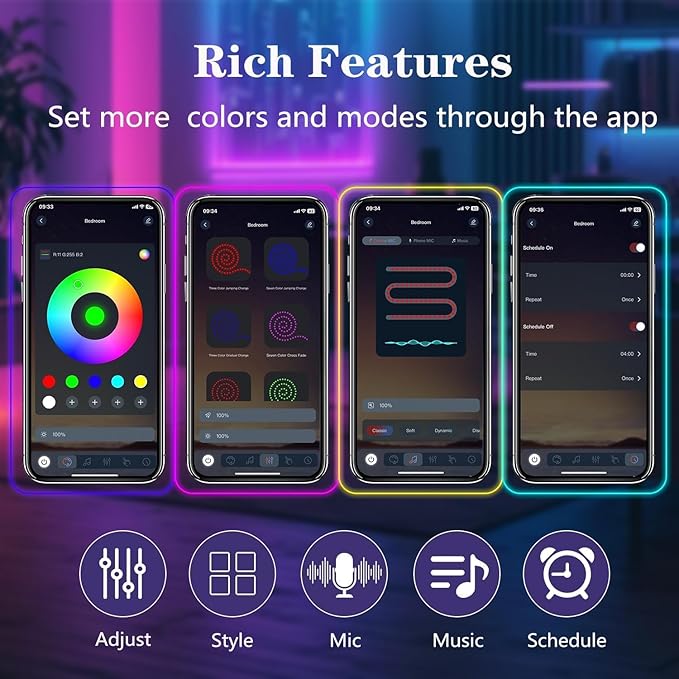 50FT Neon Rope Lights,Flexible Led Rope Light Control with App/Remote,Multiple Modes,Music Sync,IP65 Outdoor RGB Led Strip Lights Waterproof