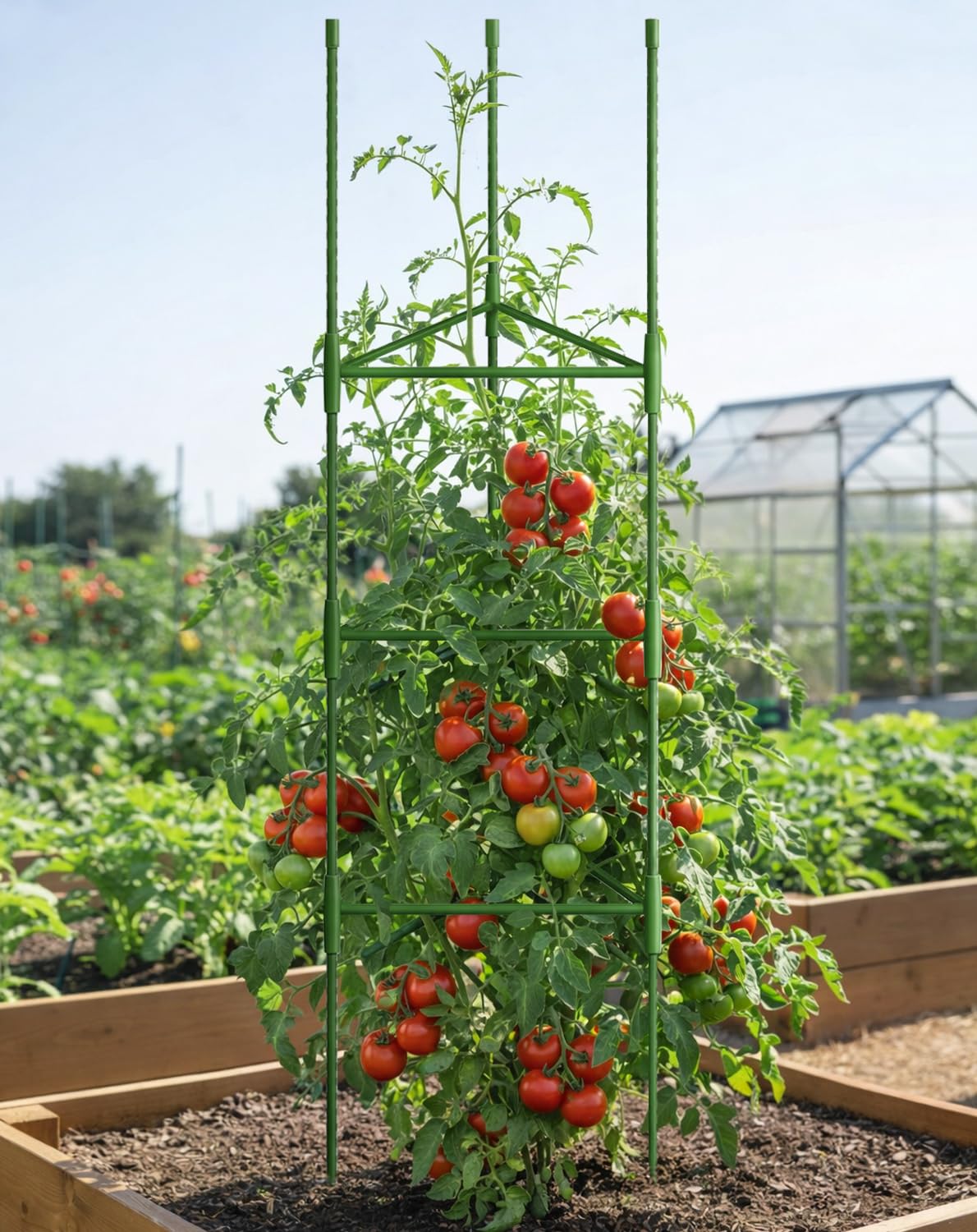 Growsun 51 inch Tomato Cage Heavy-Duty Plant Support Cucumber & Vine Vegetables – Adjustable Green Metal Garden Trellis for Climbing Plants, Indoor & Outdoor Use, 3 Pack