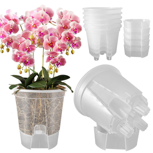 Cdd's Path 5-Pack 6 Inch Self Watering Naked Root Planter Pots with Drainage Holes & Reservoir, Plastic Planters with Air Pipes for Indoor Outdoor Plants，Clear