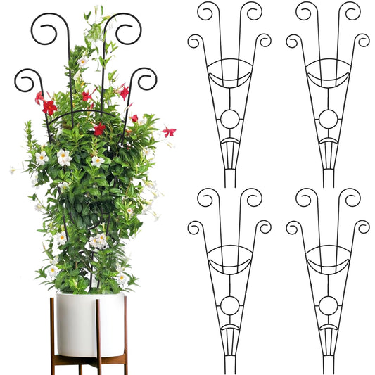 ZOUTOG Trellis for Climbing Plants Indoor 4 Pack 30 Inch,Rustproof Metal Garden Trellis for Potted Plants,Sturdy Houseplant Support Indoor Outdoor for Ivy Pothos Monstera Hoya Flower Vine (Black Moon)