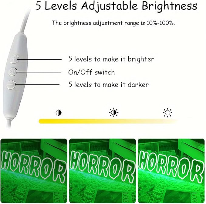 Horror Neon Sign – Green LED Wall Light for Halloween Party Decor, USB Powered Dimmable Gothic Accent for Bedroom or Spooky Room Setup, 16.5"×5.7"