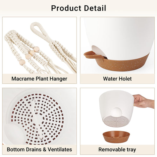 Mkono 3 Pack Hanging Planters for Indoor Plants with Self Watering, Outdoor Hanging Plant Pots with 35"/29"/23" Macrame Plant Hangers, 2 Types of Hanging Baskets for Garden Home Decor