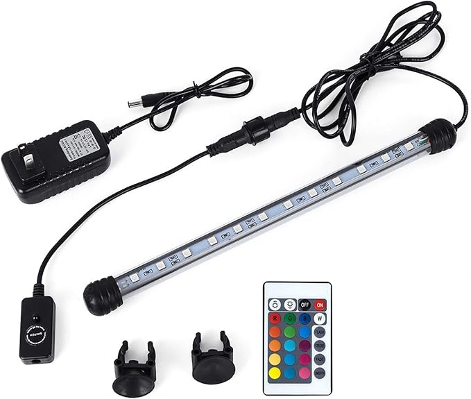 MQ 12 in Submersible LED Aquarium Light, 2W Color Changing Fish Tank Light with Remote Control, IP68 Crystal Glass 12 LEDs Lights Bar, for Fish Tank 15-20 inch
