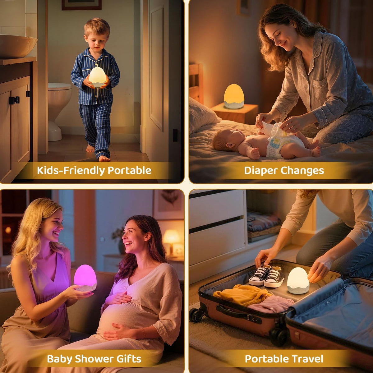 Skiennix Baby Night Light - 10 Brightness Levels & 10 Colors | Touch & Remote Control, 3600mAh Rechargeable, Ideal for Nursery & Breastfeeding