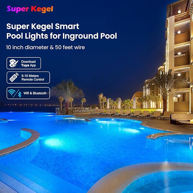 10 Inch Led Pool Lights for Inground Pool, 16 Million RGB Multicolor 12V DC Inground Pool Light, App & Remote Controller, 50 feet Cord,304 Stainless Steel,IP68, Perfect for Pool Parties, Pesorts