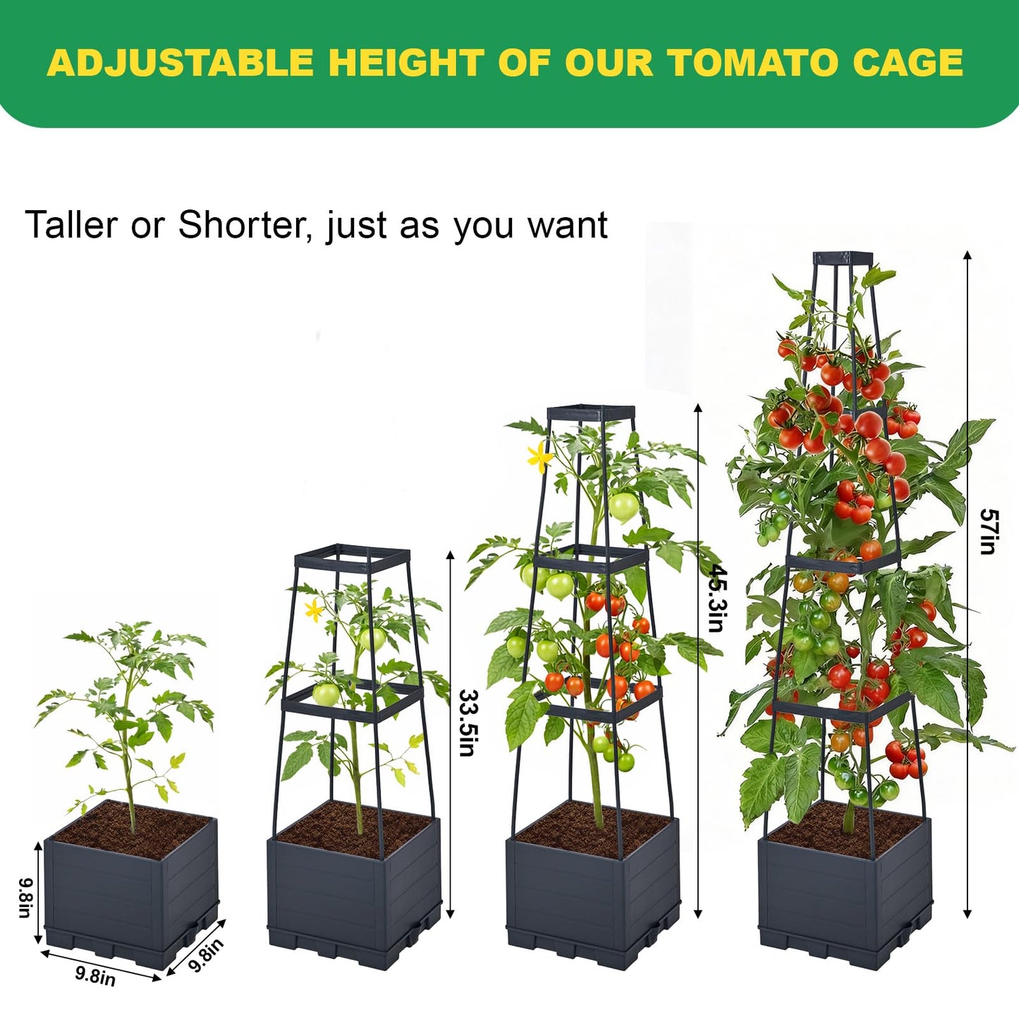 Raised Garden Bed, Tomato Cages for Garden, Garden Bed, Tomato Cage, Raised Garden Beds Outdoor, Planter Box with Trellis, 57" Self-Watering Tomato Planter for Climbing Plants Vegetables Flowers