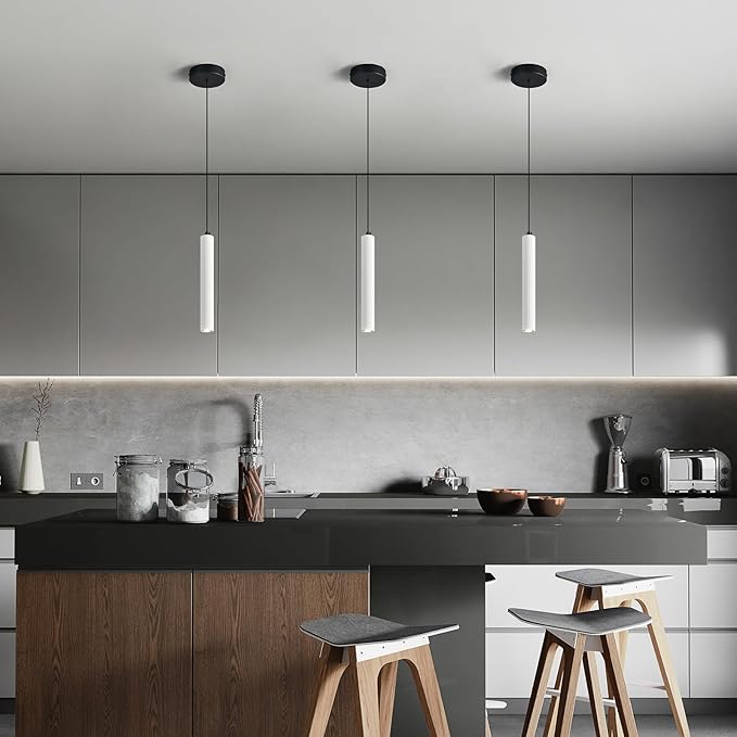 Concrete ﻿Linear White Pendant Light,Modern Industrial Hanging Cement Pendant Lighting Fixture for Kitchen Island Dinning Room Bedroom Bedside Table Pendant Lights(3-Pack)