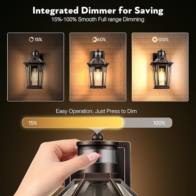 VIANIS Outdoor Motion Sensor Porch Light, Anti-rust 2-Pack Exterior Lighting Fixtures, Farmhouse Oil Rubbed Bronze Gold Trim Exterior Light,Waterproof Dusk to Dawn Outdoor Lighting with Tempered Glass