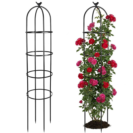 HEYTIMI 2 Pack 6 Ft Heavy Duty Metal Garden Obelisk Trellis for Climbing Plants, Rust‑Resistant Black Steel Vine Support for Rose Clematis Jasmine, Potted Flower Stand Indoor & Outdoor Decor (Spheres)