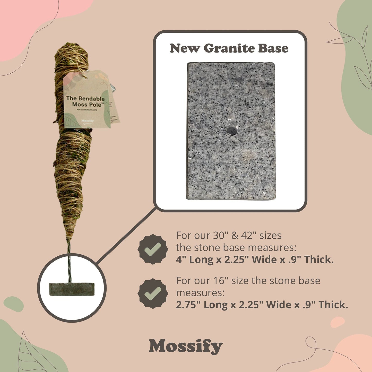 Mossify Bendable Moss Pole 42'' Monstera Plant Support for Climbing Indoor Plants - 100% Sustainably Farmed Moss Pole for Plants Indoor Growth - Flexible Handmade Sphagnum Plant Poles Support