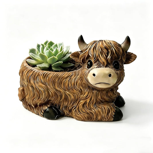 Cbumane Highland Cow Planter – Decorative Resin Flower Pot for Succulents, Highland Cow Decor, Small Animal Plant Container for Indoor & Outdoor, Unique Gift for Grandma Mom