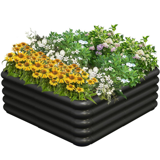 Tigerden 3x3x1ft Raised Garden Bed Kit for Outdoors, Rustproof PP Raised Planter Box, Large Garden Box Flower Bed with Press-Fit Assembly, Gardening Containers for Vegetables Flowers Herbs, Balck