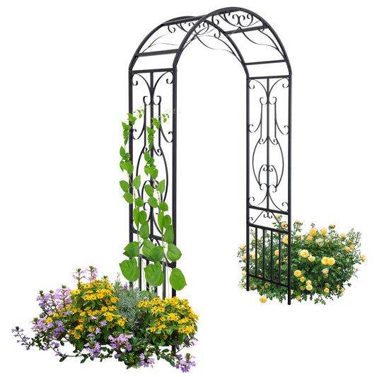 kinbor Garden Arches and Arbors Outdoor Black Metal Arbor for Climbing Plants Vines Roses Wedding Archway