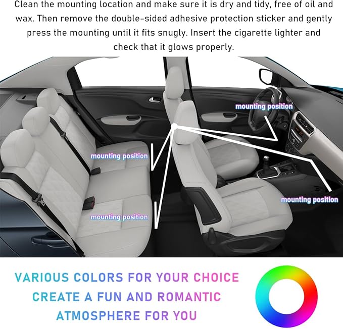 Car LED Strip Light, 48 LED RGB Auto Interior Atmosphere Lights, Cigarette Lighter Under Dash Ambient Night Light, Interior Lamp Lighting Kit (Red, Cigarette Lighter)