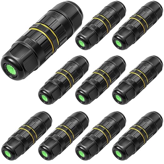 10 Pcs M16-3pin Ip68 Outdoor Waterproof Junction Box Electrical Cable Connector, Easy to Install, M16 for 3.5-10mm Wire Range(ac 400v, 17.5a), 2 Way