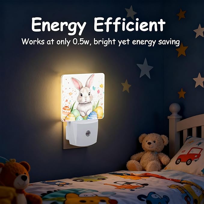 Easter Bunny Eggs Floral Night Light for Kids,Dusk-to-Dawn Auto Sensor Easter Rabbit Flowers Plug in Night Light,0.5W Energy Saving Non-Toxic for Bedroom/Bathroom,Ideal Gifts for Women Men