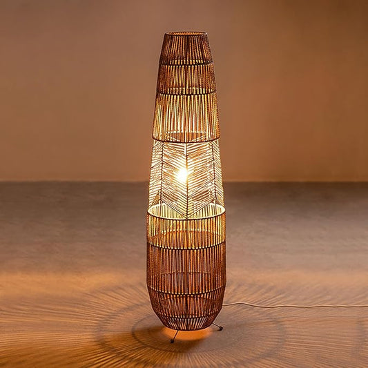 MIXL-Rope-Weaving Floor Lamp with Foot Switches,Dimmable Led Corner Tall Lamp,Minimalist Reading Lamp Floor Standing,Bohemian Style Standing Lamps for Bedroom Study and Living Room