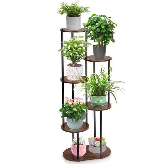 Exrisiry Plant Stand Indoor - 6 Tiers Plant Holder Indoor 7 Pots Flower Plant Shelf, 44.8 Inch Tall Large Wooden Plant Rack for Living Room, Patio, Balcony Decor, Gardening Gift, Black