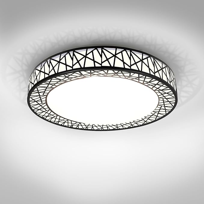 ASD 18 Inch LED Flush Mount Ceiling Light Fixture for Bedroom, 35W 1992LM 5CCT 2700K-5000K, Triac Dimmable Lights, Dining, Living Room, Kitchen Lamps, Modern Home Lighting Fixtures, Black, ETL