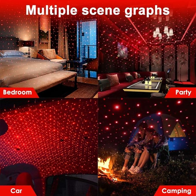 LEDCARE USB Star Projector Night Light, Portable Adjustable Romantic Interior Car Roof Lights, Portable Star Lamp Projector Decorations for Car, Ceiling, Bedroom (Red)
