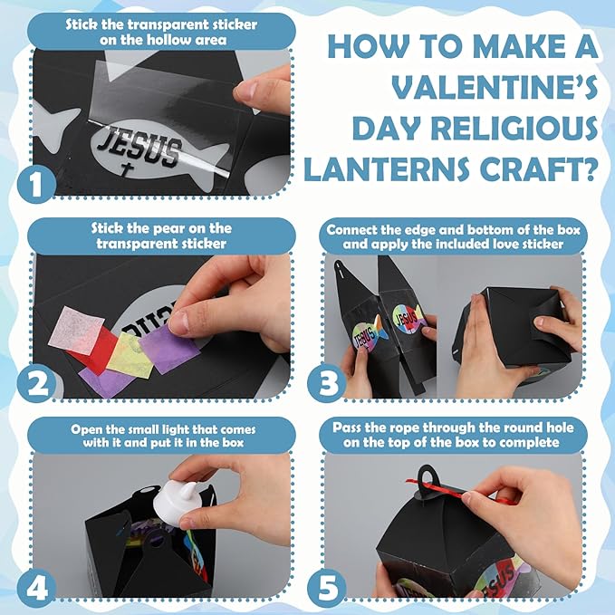 12 Sets Easter Crafts Religious Fish Crafts with LED Candle Light DIY Faith Jesus Fish Tissue Paper Kits Religious Hanging Ornament for Church Sunday School VBS Classroom Activities