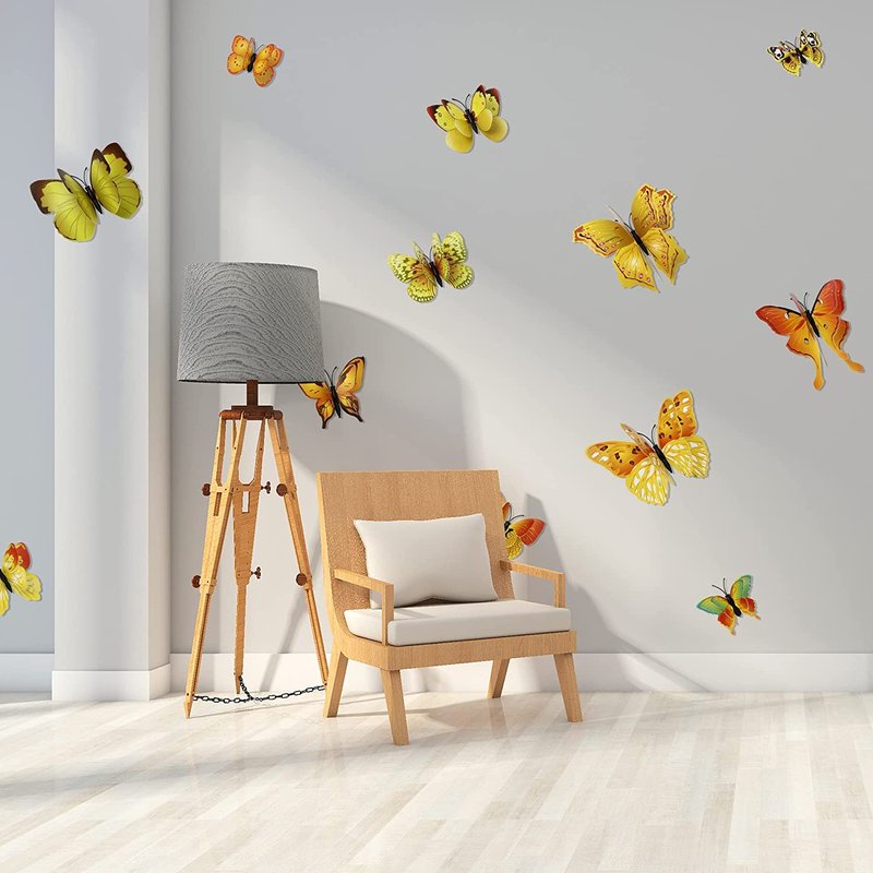 OPSEAM Butterfly Wall Decor 72 PCS, 3D Butterflies Stickers for Party Decorations with Magnets (Gold, 72)