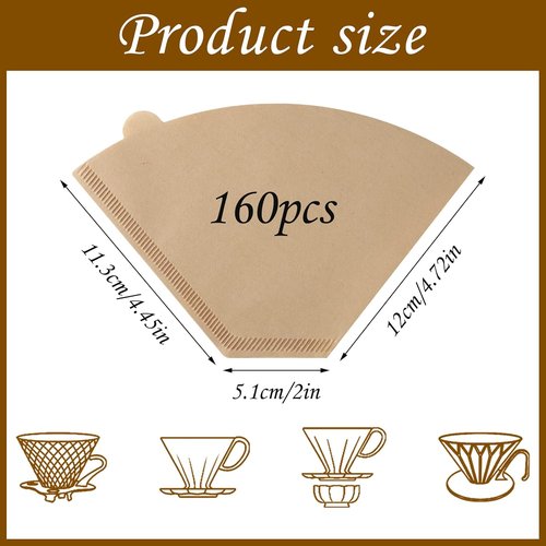 160 Count Unbleached Natural #4 Cone Coffee Filters | Compatible with Ninja Coffee Makers