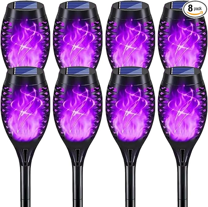 Solar Lights Outdoor Decorations, Upgraded Purple Flickering Flame, Waterproof Halloween Torch Lights, Tiki Torches for Outside Patio Pathway Decor, 6 Pack (8)