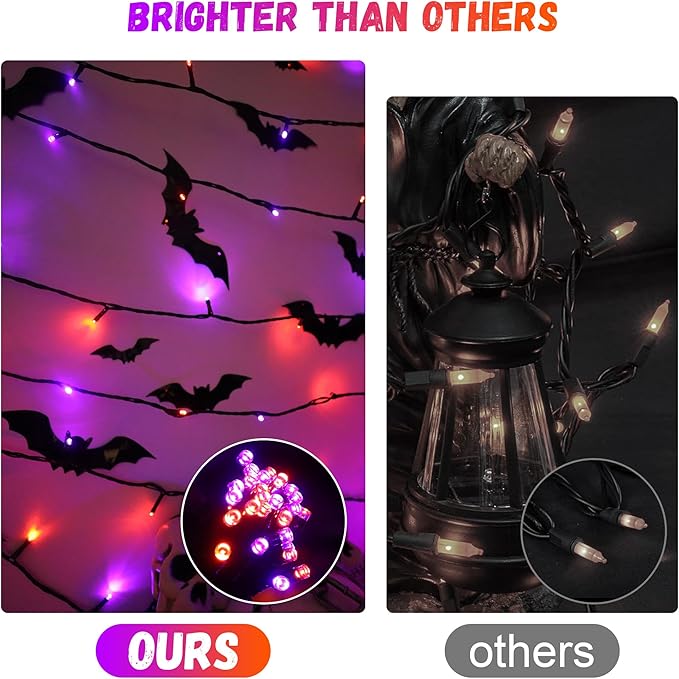 100LED Halloween String Lights 33 Ft Orange Purple Twinkle Light with 8 Modes Waterproof for Indoor Outdoor Party Garden Decor