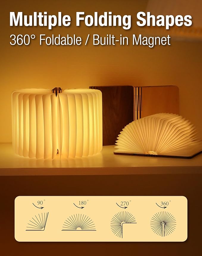 4.7 Inch Wooden Book Lamp, Book Lovers Gifts,Teacher Appreciation Gifts for Women, Folding Book Light, LED Ambient Lighting, Magnetic Mood Lighting for Home&Library Decor (Walnut)