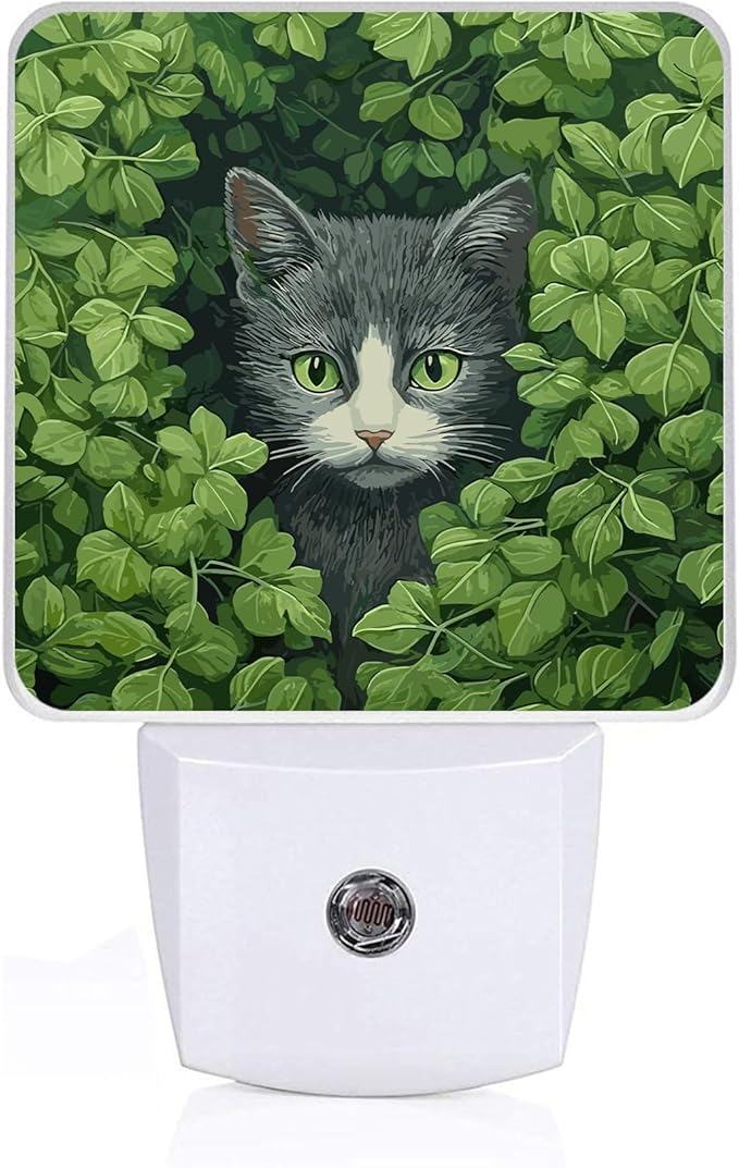 Black Cat in Leaves Night Light, Plug-into Nightlight White LED Lamp, Energy Efficient Decor Desk Lamp for Bedroom Hallway Stairs Bathroom
