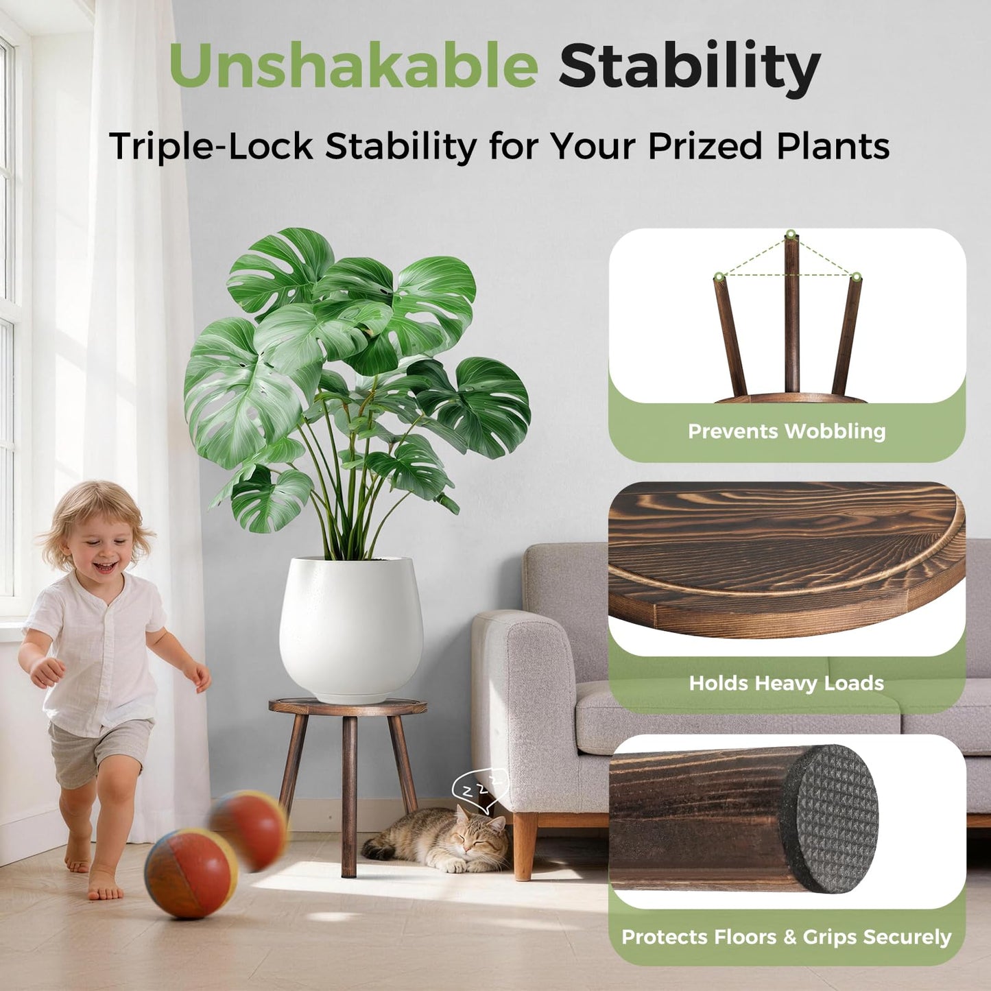lbsddd 3-Pack Upgrade Thicken Wood Plant Stand Indoor, for 6-12 Inch Pots, Plant Stool Water-resistant Pinewood, Mid Century Modern Decor, Plant Stand 3 Sizes, for Living Room, Balcony, Office(Dark Brown)