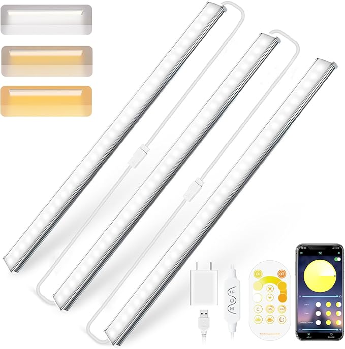 Daymeet Under Cabinet Lights, Super Bright Led Under Cabinet Lighting 3 Color Temperatures Dimmable 12 Inch Ultra Thin Cabinet Lights with Remote App Control, Led Light for Kitchen Closet (3 Pcs)