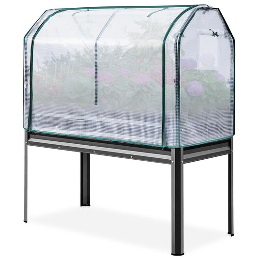KING BIRD Large Raised Garden Bed with Cover Galvanized Elevated Planter Box with Legs 48×24×56 in for Backyard, Patio, Balcony, 700lb Capacity, Dark Grey
