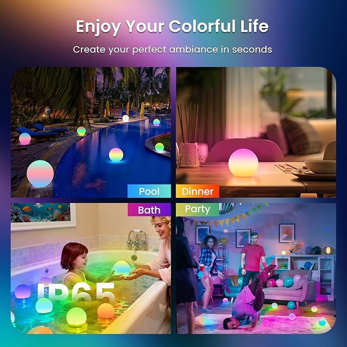 LOFTEK LED Ball Light, 3-inch Rechargeable Globe Lights, Color-Changing Ball Lamp with Remote, Waterproof Orb Light, Smart Sphere Night Light for Home Bedroom Pool Decor, Gift, 8 Pack