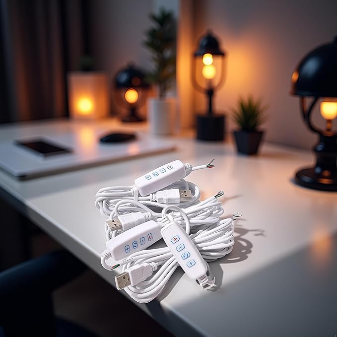 1 Pcs White DC5V USB LED Dimmer Extension Cable with On/Off Switch Adapter LED Dimming Controller for LED Light Bulb Lamps USB-Port Power Cable for Led Light Bulb Lamps