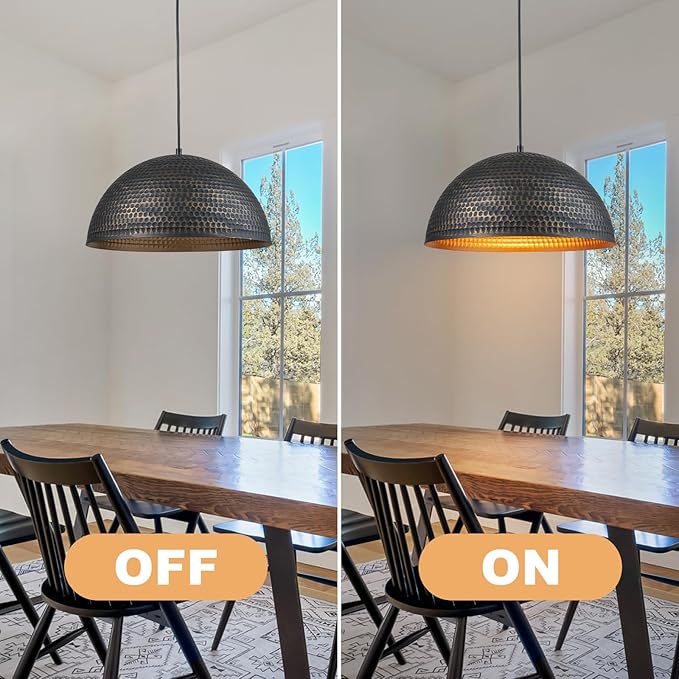 15.7 in. Black and Gold Hammered Pendant Light Fixtures, Industrial Metal Dome Shade, Pendant Lights Kitchen Island, Pendant Light for Kitchen Island and Dining Room