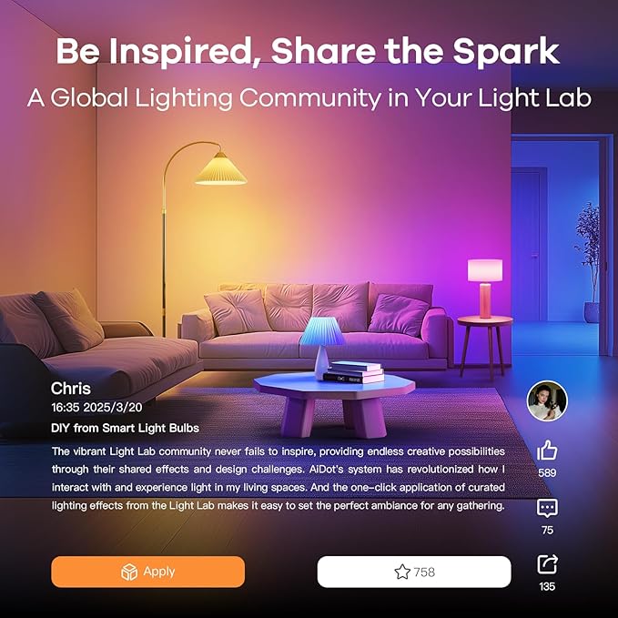 OREiN Matter Smart Light Bulb, Smart Light Bulbs Work with Apple Home, Alexa, Google Home, SmartThings, A19 Color Changing Light Bulbs 2.4Ghz WiFi, 800 Lumens Equivalent 60W 2Pack