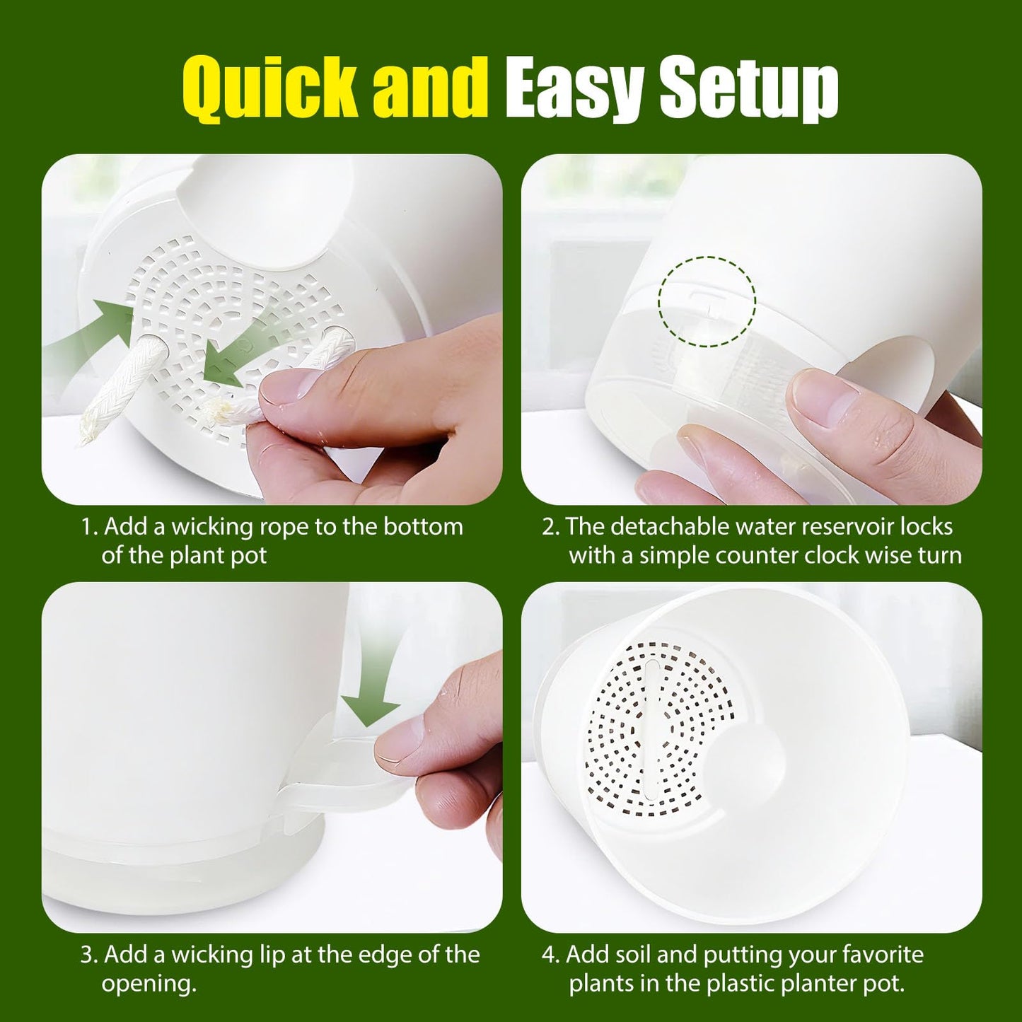 SQKH Plant Pots 4/5/5.5/6/6.5/7/8 Inch Self Watering Pots, 7 Pack Plastic Planters with Drainage Holes and Clear Saucers,Plastic Flower Pots,Nursery Planting Pot for Indoor Out Door Plants(White)
