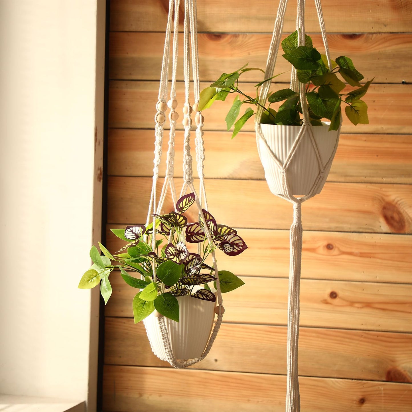 SATINIOR 12 Pcs Macrame Plant Hangers Handmade Boho Hanging Planters 12 Different Tiered Designs with 12 Hooks for Flower Pots Indoor Outdoor Decorative Wall Hanging Baskets for Home(Boho,White)