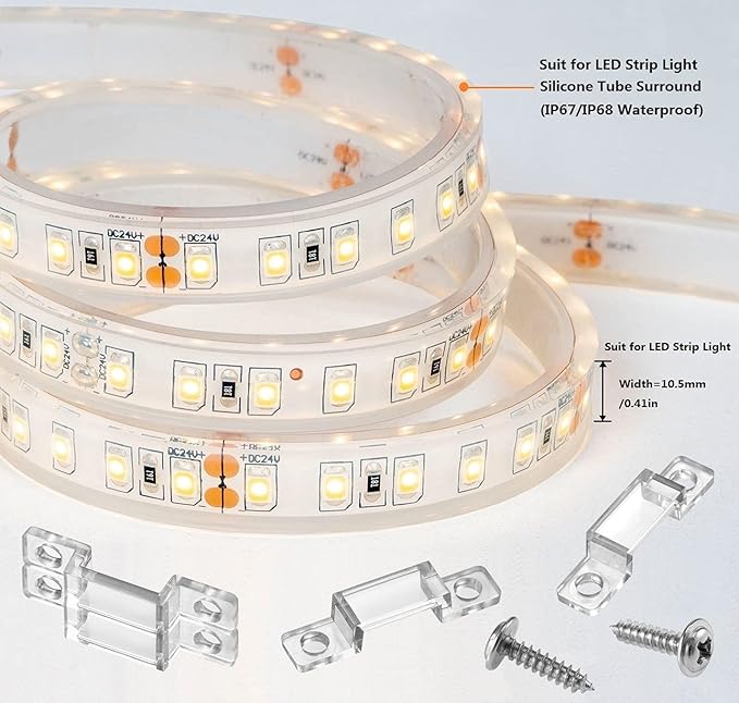 MMSD 100 Pack LED Strip Light mounting Brackets Strip Light clamp with 202 Screws Suit for 10mm Wide IP67/68 Waterproof Strip Lights