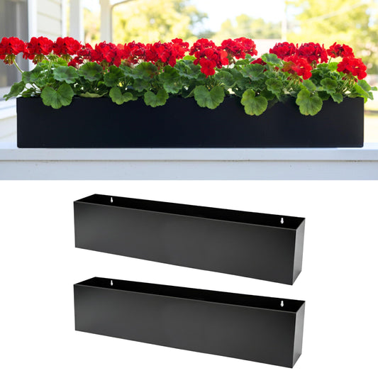 LaLaGreen Wall Planters (36 Inch, 2 Pack) Carbon Steel Black Metal Hanging Flower Pot for Succulents, Wall Mount Rectangular Long Window Sill Box Balcony Fence Floating Garden Shelf for Outdoor Decor