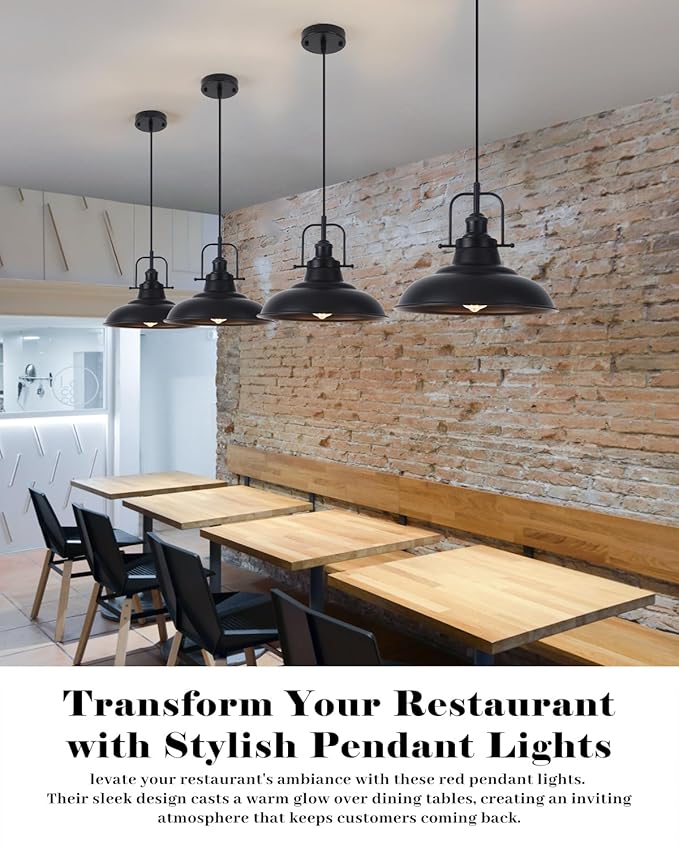 Industrial Pendant Lights 3 Packs, 12.2 Inch Black Pendant Lights Kitchen Island, Metal Pendant Lighting, Vintage Farmhouse Pendant Light for Kitchen, Living Room, Hallway
