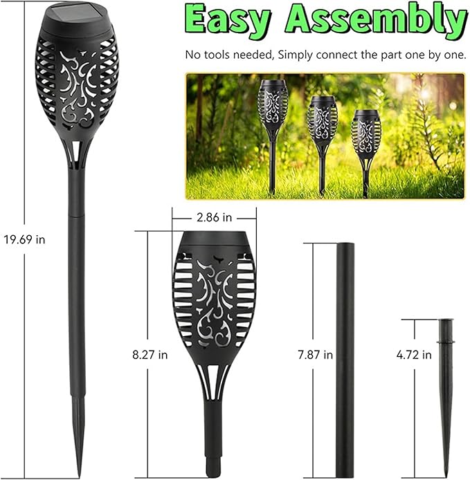 Solar Halloween Lights Outdoor, 6 Pack LED Torch Lights Flickering Flame, Waterproof Tiki Torches for Outside Landscape Decoration Lighting for Lawn, Yard, Halloween Decorations (Warm White-6 Pack)
