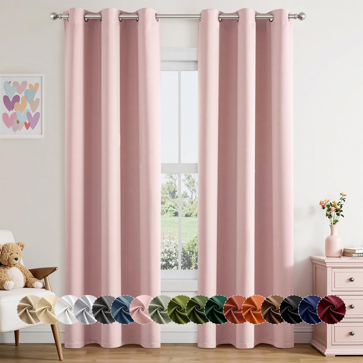 MIULEE Baby Pink Blackout Curtains - Thermal Insulated Room Darkening Drapes | 72 Inches Long, 2 Panels