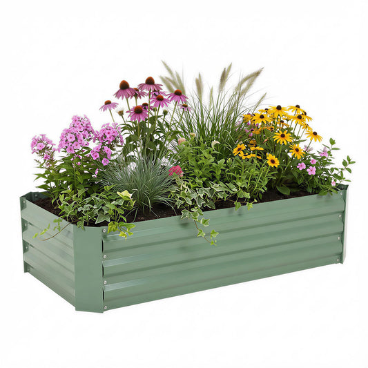 Aoodor 4 x 2 x 1 ft Outdoor Raised Garden Bed, Reinforced Galvanized Steel Planter Box for Vegetables, Flowers,Fruits and Herbs