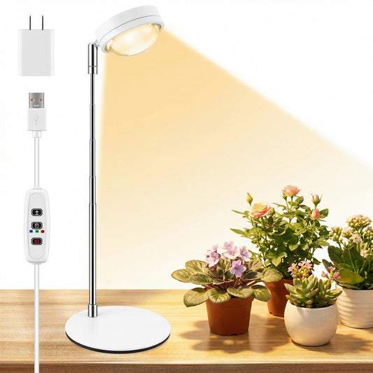 Tmsluody Plant Grow Light, Full Spectrum Grow Lights LED Spotlight with Metal Base, Desk Plant Growing Lamps with Auto On Off Timer 3/9/12H, 6 Brightness Levels, 9.8-25.6'' Adjustable Height