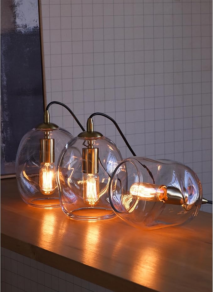 CASAMOTION Modern Glass Pendant Light Kitchen Island Gold and Clear Organic Globe Ceiling Hanging Fixtures Art Glass Industrial Design Dining Room Sink Bar Counter Porch Small Medium Lamp 8 Inch H