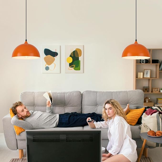 Orange Kitchen Pendant Lights,11.8inches 2 Packs Pendant Light, Farmhouse Pendant Light, Pendant Lights Kitchen Island for Living Room, Bedroom, Dinning Room