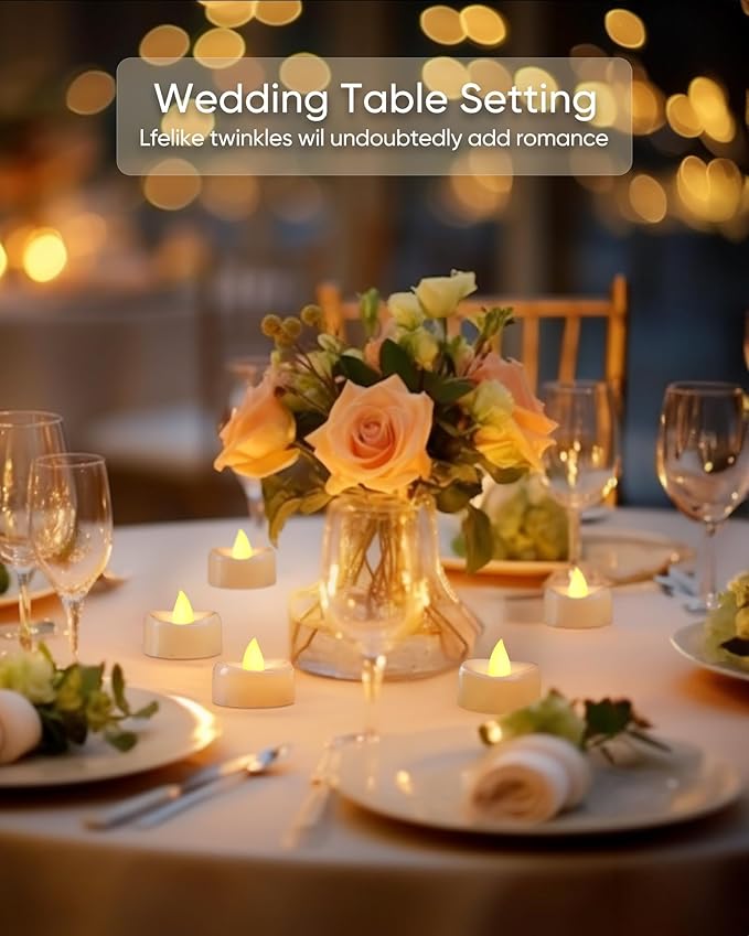 Flameless Candles, 100-Pack Tea Lights Candles Battery Operated Bulk, Flameless Tealight Candles, LED Tea Lights for Christmas Halloween Wedding Fall Decor, 1.5'' D X 1.25'' H, Warm Yellow